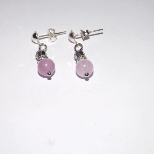 Charmante paire de boucle d'oreille de soirée ou mariage "rose" ,perle cristal , jade et rondelle strass 