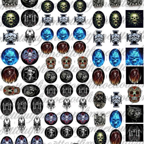 96 images digitales theme skulls ,tete de mort  , carré 25mm,rond 25, 18, ovale 25x18 mm (envoi par mail 