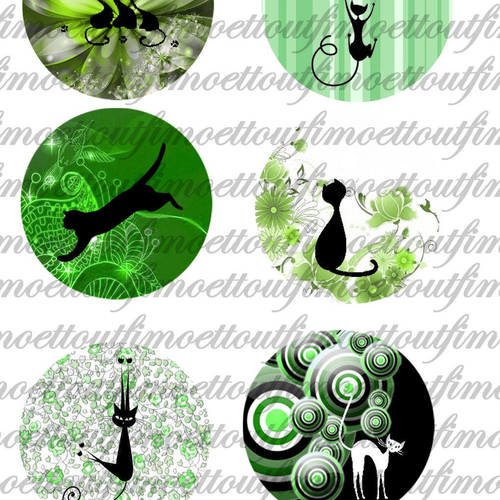 24 images digitale chat silhouette fond vert ,rond (envoi mail) 