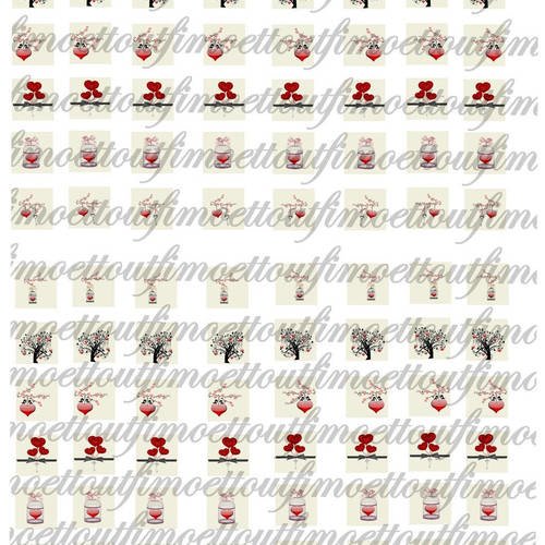 96 images digitale cabochon oiseau et fleur de cerisier version rouge , carré 15 mm (envoi par email) 