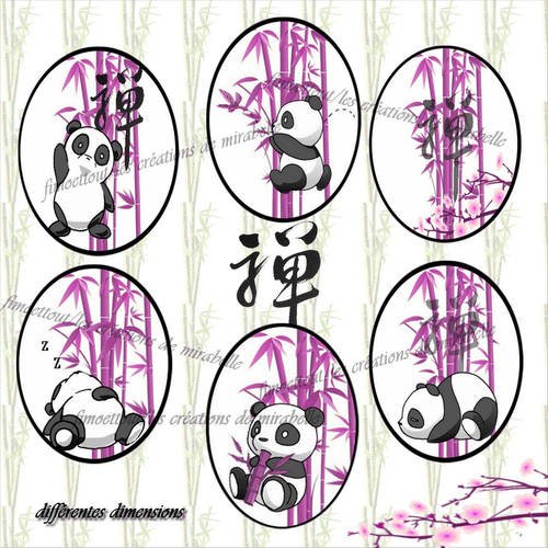 48image digitale cabochon petit panda rose,ovale et rond(envoi mail) 