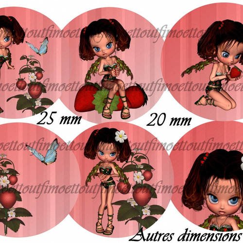 48image digitale cabochon miss strawberry,rond (envoi mail) 
