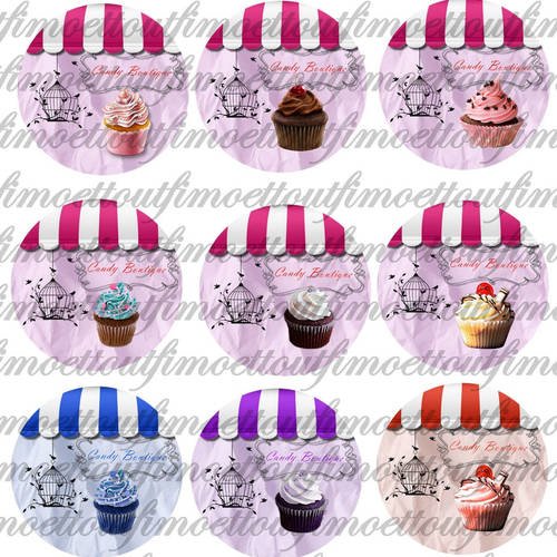 9 images digitale candy boutique, cupcake  rond 6cm (envoi mail) 