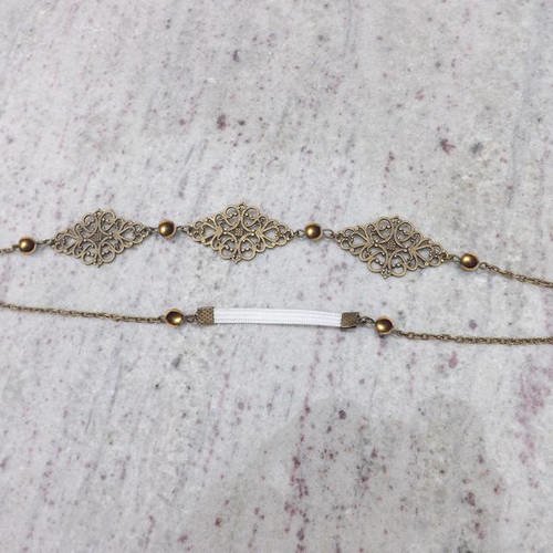 Headband boheme , bijoux de tete,cheveux, accessoire vintage, romantique,estampe baroque  perle hematite doré (autre couleur de perle 