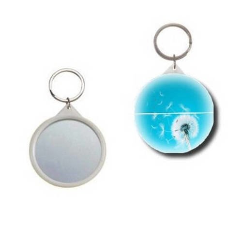 Porte clef badge avec miroir au dos 58mm,dandelion,pissenlit,bleu turquoise ,porte bonheur 