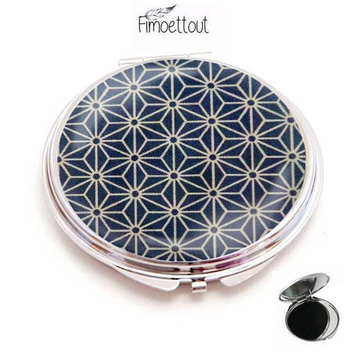 Miroir de poche refermable , cabochon resine miroir, washi,forme géometrique japonaise 