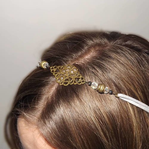Jolie headband bijoux de cheveux, accessoire vintage,suédine et perle cristal retro boheme 