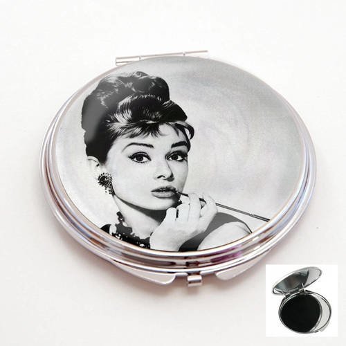 Miroir de poche cabochon,audrey hepburn ,pin up,noir et blanc 
