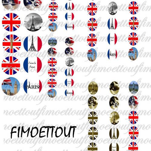 60 images digitale cabochon drapeau francais,usa ,angleterre rond 25.12 