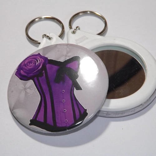 Porte clef avec miroir au dos 58mm corset violet 