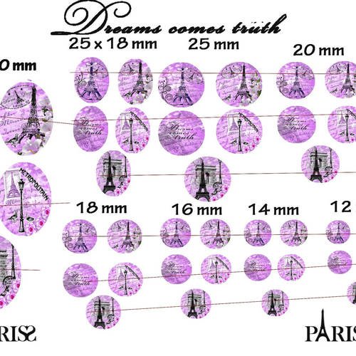 45 images digitale cabochon dream paris ,ovale et rond violet(envoi mail) 