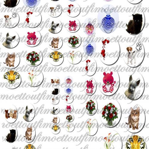 60 images digitales cabochon animaux, fleur et parfum (envoi par email) 
