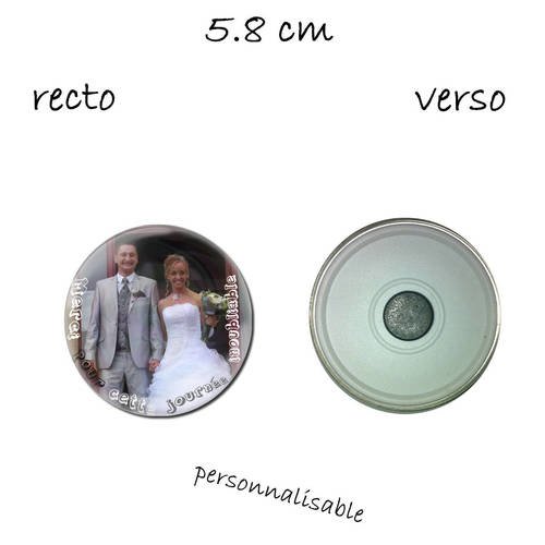 Super magnet / aimant, 58 mm , remerciement mariage (autre texte possible, ajout des prénoms ... prototype sur demande,prix 