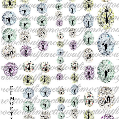 60 images digitale cabochon silhouette chat ,sur fond liberty étoilé coloré (envoi mail) 