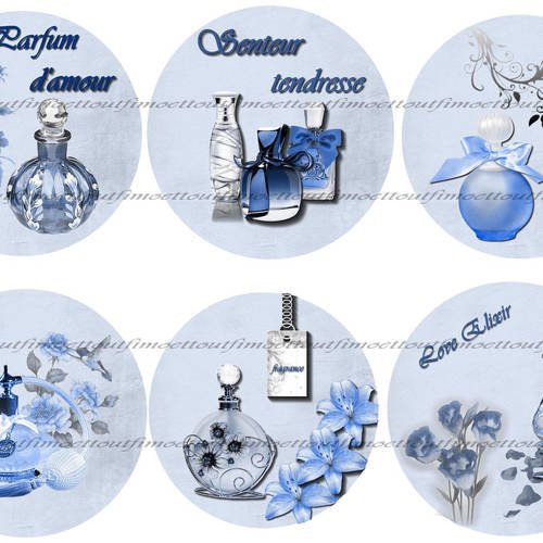 30image digitale cabochon parfum version bleu ,rond (envoi mail) 