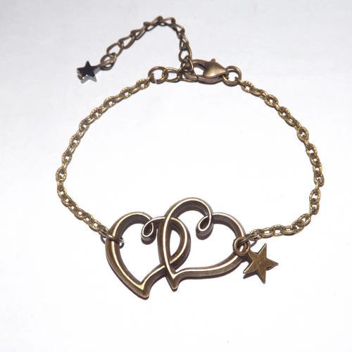 Bijou de créateur "coeur étoilé", bracelet bronze minimaliste, hematite,shabby, romantique 