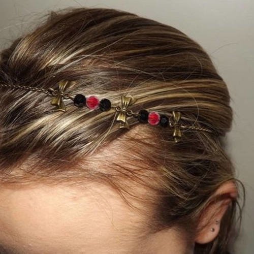 Jolie headband bijoux de cheveux, accessoire vintage romantique noeud , perle cristal rouge et transparente 
