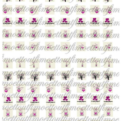 96 images digitale cabochon oiseau et fleur de cerisier version rose , carré 15 mm (envoi par email) 