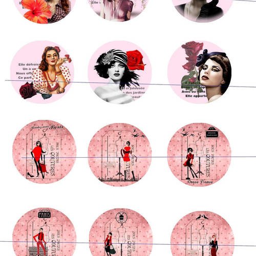 12 images digitale cabochon 50 mm idéal miroir ,femme fatale et paris couture (envoi par email uniquement) 