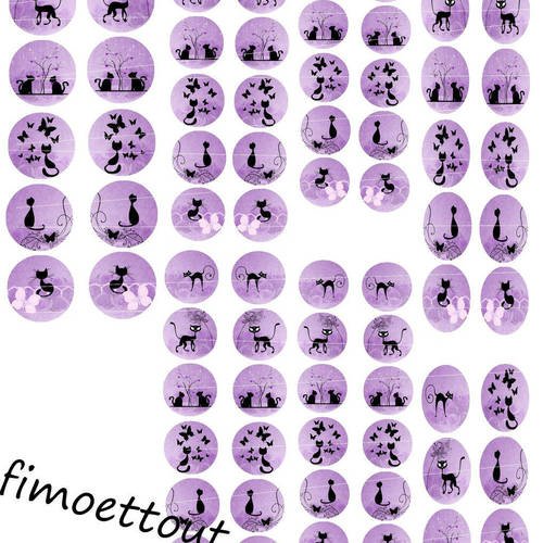 48 images digitale chat fond tapisserie violet, rond 25.20.18. ovale 25x18 (envoi mail) 