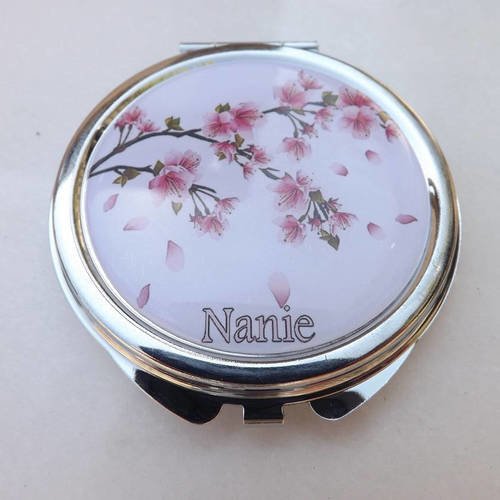 Miroir de poche , maitresse, cabochon resine fleur de cerisier,sakura, personnalisable 