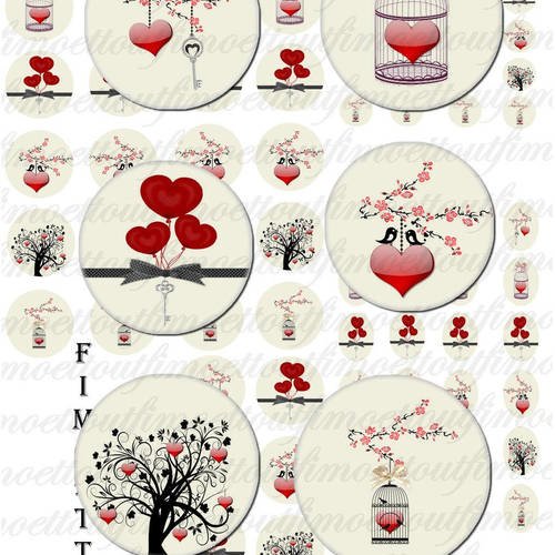 60 images digitale cabochon oiseau ,fleur de cerisiers , amour ,coeur  rond 25.12 ovale 18x13 (envoi mail) 