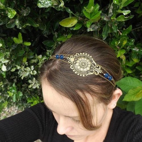 Jolie headband bijoux de cheveux, accessoire vintage, romantique, style ethnique , perle jade bleu (autre couleur de perle 