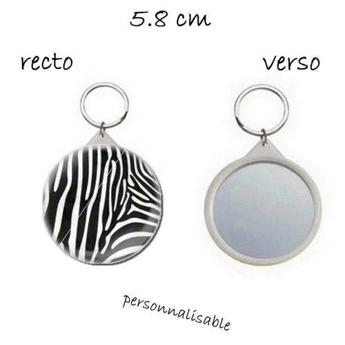 Porte clef avec miroir au dos 58mm peau de bete zebre 