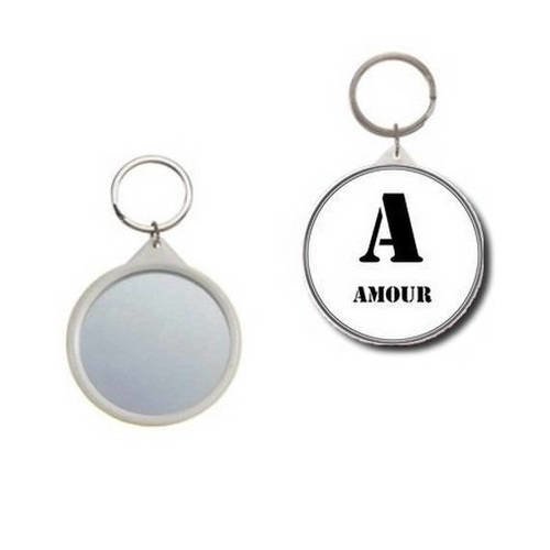 Porte clef badge avec miroir au dos 58mm,initiale,a comme amour ,autre lettre et qualificatif possible 