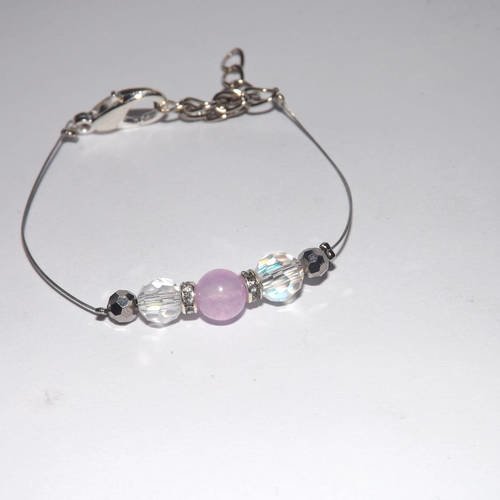 Charmant bracelet de soirée ou mariage "rose" ,perle cristal , jade et rondelle strass 