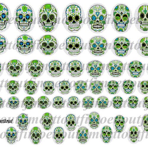 36image digitale (minimum) cabochon skull fleuri vert(envoi mail) 