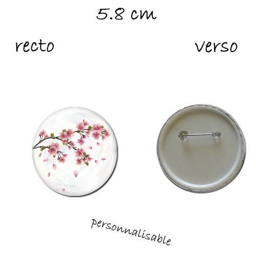 1 super badge 58 mm, fleur de cerisier ,romantique, rose 