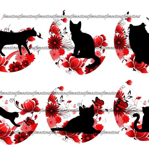 36image digitale cabochon les chats fond rouge(envoi mail) 