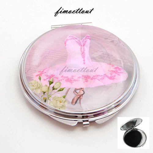 Miroir de poche refermable , cabochon resine tutu ballerine rose ,danseuse etoile 2 
