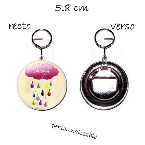 Porte Clef Badge Avec Decapsuleur Au Dos 58mm Nuage Pluie Colore