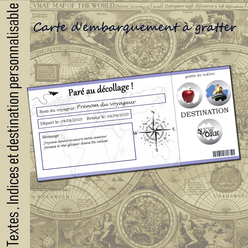 CARTE D'EMBARQUEMENT PERSONNALISÉE ! carte à gratter / Carte voyage à  offrir | Estrela Design