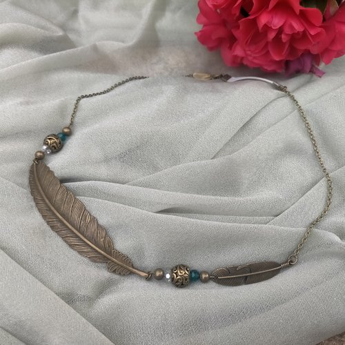 Headband, bijoux de cheveux, plume romantique, bleu