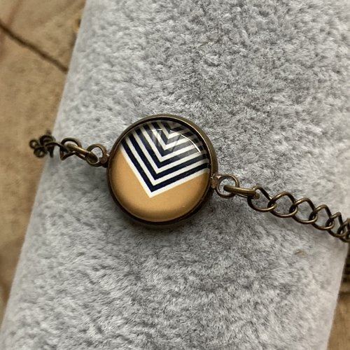 Petit bracelet réglable cabochon moutarde et rayures noires et blanches