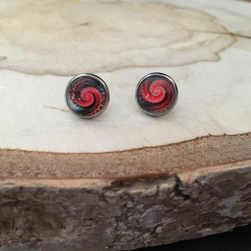 Boucles d’oreilles puces spirale rouge et noire