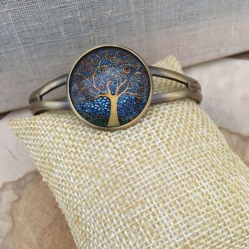 Bracelet  bronze rigide cabochon arbre de vie