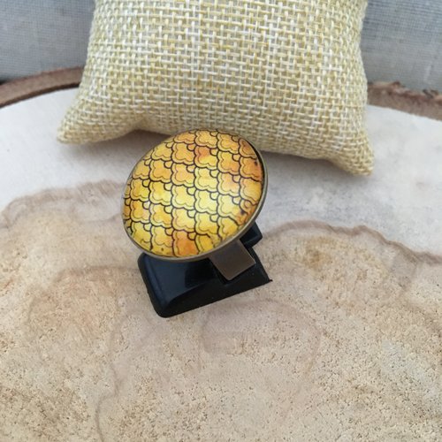Grande bague réglable cabochon mosaïque dorée