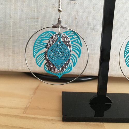 Boucles créoles tropicales vert canard