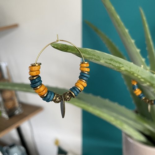 Boucles créoles moutarde et bleu