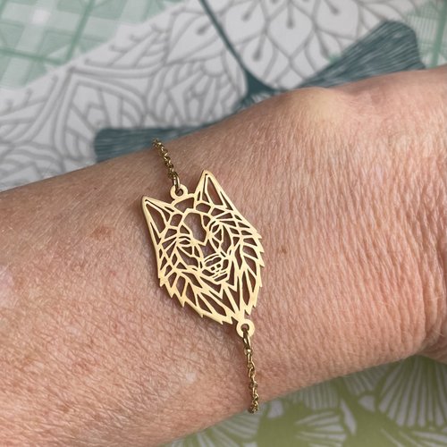 Bracelet loup acier doré
