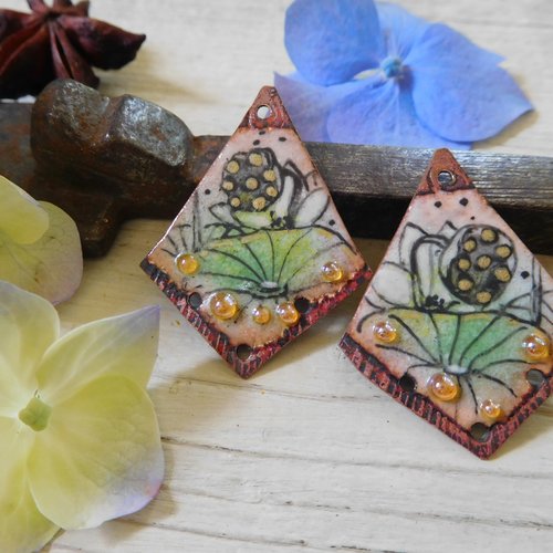 Breloques en cuivre émaillé, émaux sur cuivre, création artisanale.
