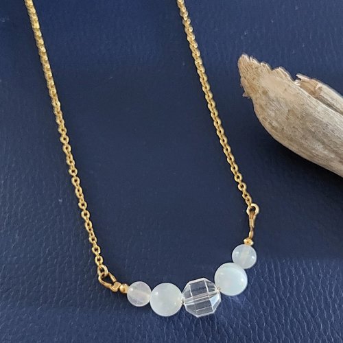 Collier en sélénite et cristal