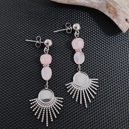 Boucles d'oreilles en béryl et quartz rose