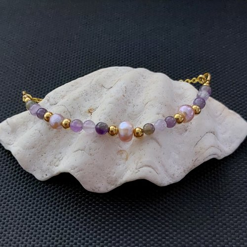 Bracelet fait-main en améthyste et perles