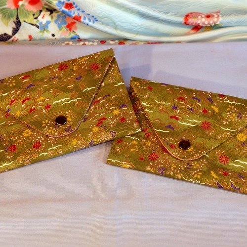 Pochette enveloppe - tissu japonais vert
