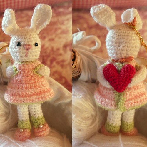 Lapin lapine peluche doudou poupée saint valentin cœur porte-clés